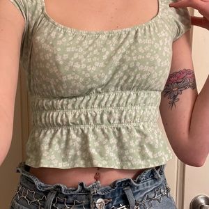 SMALL PacSun green floral cropped blouse
